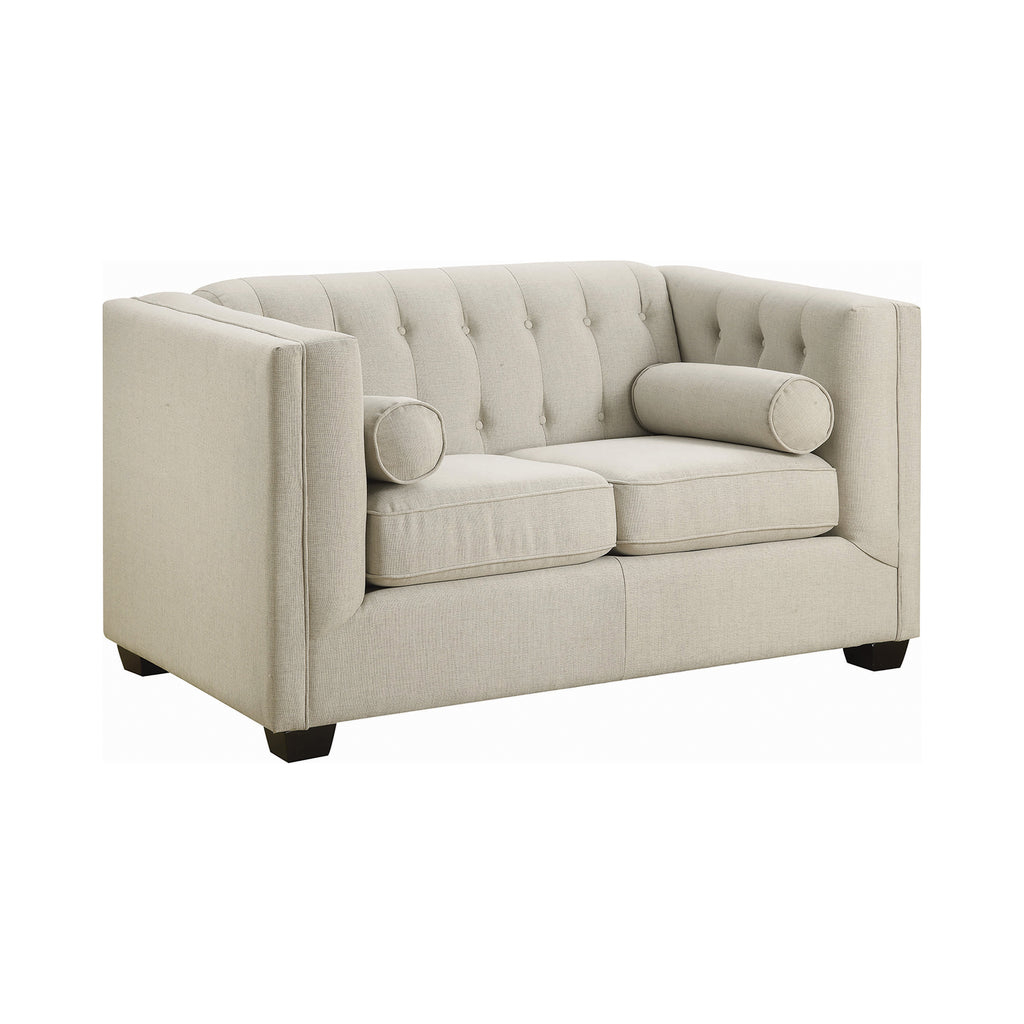 Set of 2 - Cairns Tuxedo Arm Tufted Sofa +Loveseat Oatmeal - D300-10044