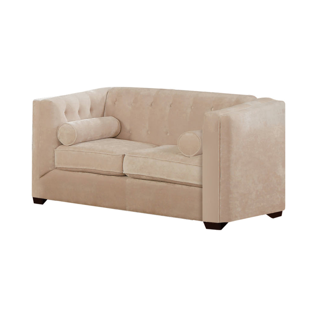 Set of 2 - Cairns Tuxedo Arm Tufted Sofa + Loveseat Almond - D300-10025