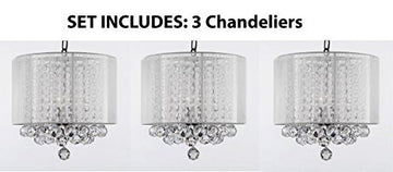 Set Of 3 Crystal Chandelier With Large White Shade & Balls H15" X W15" - Set Of 3 G7-B6/White/Sm/26028/3