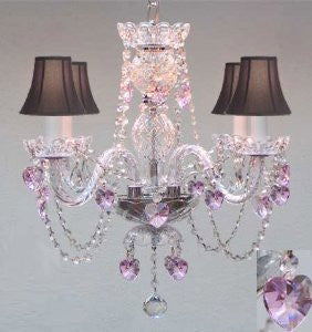 Crystal Chandelier Lighting With Black Shades & Pink Crystal Hearts - Perfect For Kid'S And Girls Bedroom - J10-B23/Blackshades/26098/4