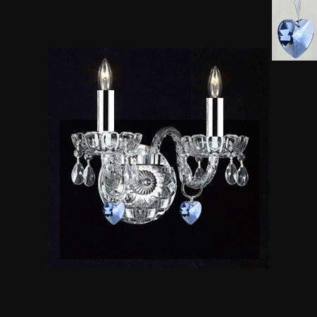 Murano Venetian Style Crystal Wall Sconce Lighting with Blue Hearts! - Perfect for Boys and Girls Bedroom W/Chrome Sleeves! - A46-B43/B85/2/386