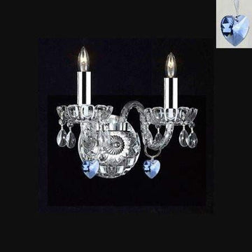 Murano Venetian Style Crystal Wall Sconce Lighting with Blue Hearts! - Perfect for Boys and Girls Bedroom W/Chrome Sleeves! - A46-B43/B85/2/386