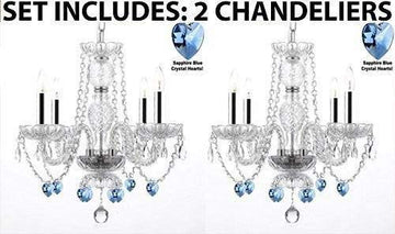Set of 2 - Chandeliers Lighting W/Crystal Blue Hearts w/Chrome Sleeves! H 17 - 2EA J10-B43/B85/26098/4
