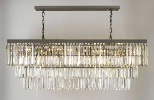*CLOSEOUT PRICE - LIMITED QUANTITY LEFT* Retro Palladium Glass Fringe Rectangular Chandelier Lighting W 49" D 14" H 18" - CO-1156/12