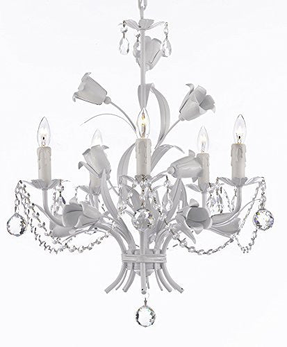 White Wrought Iron Floral Chandelier Empress Crystal (Tm) Flower Chandeliers Lighting H23" X W19" - J10-B6/B52/White/325/5