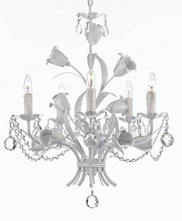 White Wrought Iron Floral Chandelier Empress Crystal (Tm) Flower Chandeliers Lighting H23" X W19" - J10-B6/B52/White/325/5