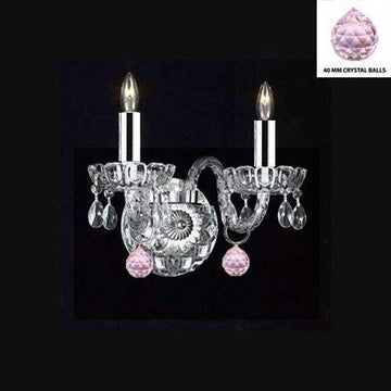 MURANO VENETIAN STYLE CRYSTAL WALL SCONCE LIGHTING WITH PINK BALLS! - PERFECT FOR KID'S AND GIRLS BEDROOM W/CHROME SLEEVES! - A46-B43/B76/2/386
