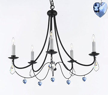 Empress Crystal (Tm) Wrought Iron Chandelier Chandeliers Lighting H.22.5" X W.26" Swag Plug In-Chandelier W/ 14' Feet Of Hanging Chain And Wire - J10-B16/B85/26031/5