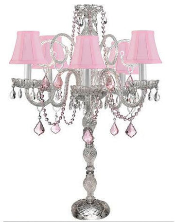 Set Of 10 Wedding Candelabras Candelabra Centerpiece Centerpieces W/Pink Shade And Pink Crystal - Great For Special Events - Set Of 10 - G46-Sc/B2/545/5/Pinkshade-Set Of 10