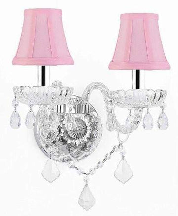 Murano Venetian Style Crystal Wall Sconce Lighting with Pink Shades W/Chrome Sleeves - G46-B43/PINKSHADES/B12/2/386