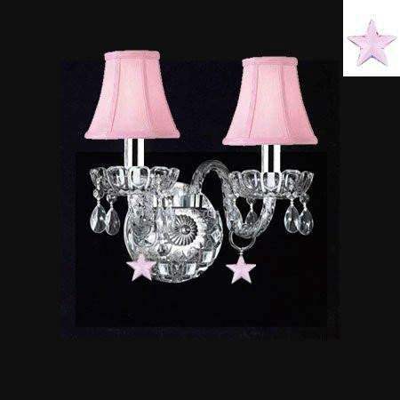 Murano Venetian Style Empress Crystal(TM) Wall Sconce With Pink Stars And Shades w/Chrome Sleeves! - A46-B43/B38/SC/2/386