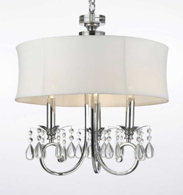 Fabric Shade 3-Light Crystal Chandelier Lighting Swag Plug In-Chandelier W/ 14' Feet Of Hanging Chain And Wire - F7-B15/1128/3