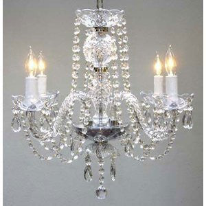 New Authentic All Crystal Chandelier H17" X W17" Swag Plug In-Chandelier W/ 14' Feet Of Hanging Chain And Wire - J10-B15/26098/4