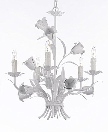 Five light 23X19 Wrought Iron Chandelier Lighting Country French White Ceiling Fixture Wrought Country French - 325/5 white-us