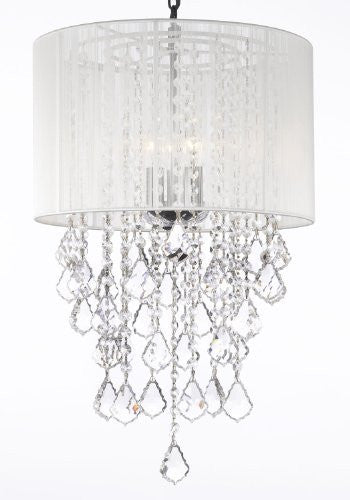 Crystal Chandelier With Large White Shade H24" X W15" Trimmed With Spectra (Tm) Crystal - Reliable Crystal Quality By Swarovski - G7-B7/White/3/26028/3Sw