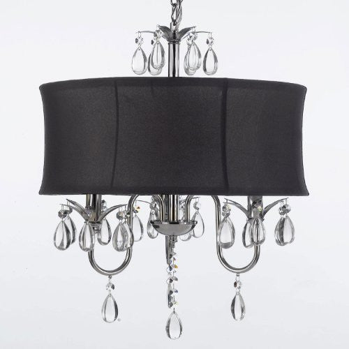 Modern Contemporary Black Drum Shade & Crystal Ceiling Chandelier Pendant Lightning Fixture - J10-Black/26032/3