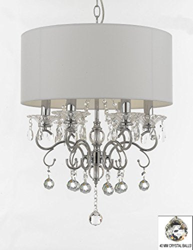 Silver Mist Crystal Drum Shade Chandelier Lighting with Faceted Crystal Balls - B6/J10-02006