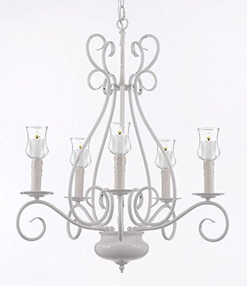Wrought Iron Chandelier Lighting With Votive Candles H 25.5" W 25.5"- For Indoor / Outdoor Use Great For Outdoor Events Hang From Trees / Gazebo / Pergola / Porch / Patio / Tent - P7-/White/B31/441/5