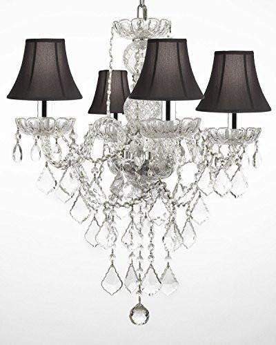 Authentic All Crystal Chandelier Chandeliers Lighting with Black Shades w/Chrome Sleeves H22" x W17" - J10-B43/BLACKSHADES/3/26098/4