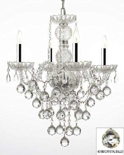 New! Authentic All Crystal Chandelier Chandeliers Lighting W/ 40mm Crystal Balls w/Chrome Sleeves! H22" x W17" - J10-B43/B6/3/26098/4