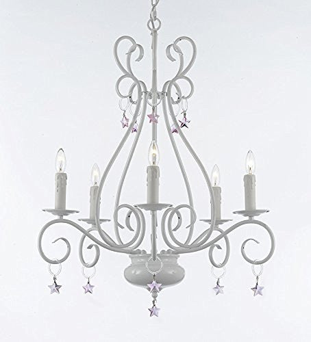 Wrought Iron Chandelier With Pink Stars - P7-/White/B38/441/5