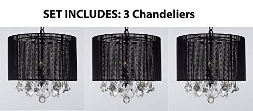 Set Of 3 Crystal Chandelier With Large Black Shade H15" X W15" - Set Of 3 G7-Black/26029/3
