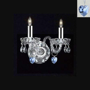 Swarovski Crystal Trimmed Wall Sconce! Murano Venetian Style Crystal Wall Sconce Lighting with Blue Hearts! - Perfect for Boys and Girls Bedroom w/Chrome Sleeves! - A46-B43/B85/2/386SW