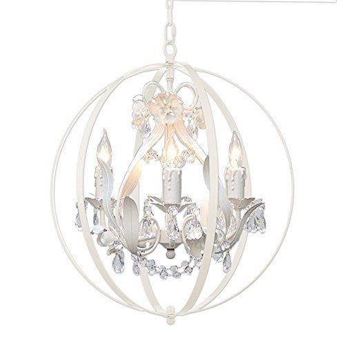 White Wrought Iron Floral Chandelier Crystal Flower Chandeliers Lighting H 17.5" X W 17.5" - Placed Inside Of ASpherical Orb - Perfect For Kids' And Girls Bedrooms Kitchen And More - J10-B65/White/26027/4