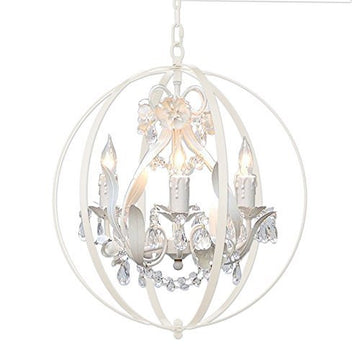 White Wrought Iron Floral Chandelier Crystal Flower Chandeliers Lighting H 17.5" X W 17.5" - Placed Inside Of ASpherical Orb - Perfect For Kids' And Girls Bedrooms Kitchen And More - J10-B65/White/26027/4