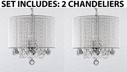Set Of 2 - Crystal Chandelier With Large White Shade H15 - 2Ea A9-White/26028/3