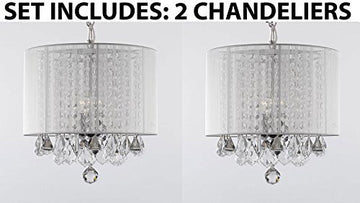 Set Of 2 - Crystal Chandelier With Large White Shade H15 - 2Ea A9-White/26028/3