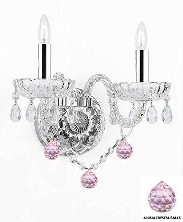 Wall Sconce Lighting with Crystal Pink Balls w/Chrome Sleeves! - Perfect for Kids and Girls Bedrooms! - G46-B43/B76/2/386