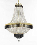 Set of 2-1 French Empire Crystal Chandelier Lighting Trimmed w/Jet Black Crystal! H36" X W30" and 1 Flush French Empire Crystal Chandelier Trimmed with Jet Black Crystal! H18" X W24" - B79/CG/870/14 + B79/CG/FLUSH/870/9 A500-