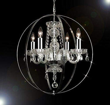 Spherical ORB Crystal Chandelier Chandeliers Lighting W/Chrome Sleeves H 23" W 23" - GO-B43/J10-B66/26098/4
