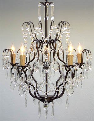 Swarovski Crystal Trimmed Chandelier Wrought Iron Crystal Chandelier Lighting H27" X W21" - J10-C/26034/5SW