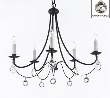 Empress Crystal (Tm) Wrought Iron Chandelier Lighting H.22.5" X W.26" With Crystal Balls - J10-B7/B6/26031/5