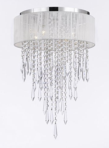 Flushmount 4-Light Chrome And White Shade Empress Crystal (Tm) Chandelier Lighting - G7-B27/B12/2130/4