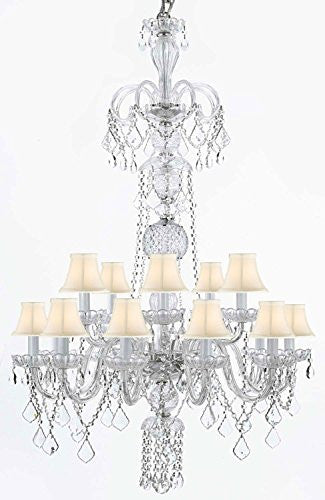Crystal Chandelier Lighting With White Shades H48" X W32" - G46-Whiteshades/Clear/590/15