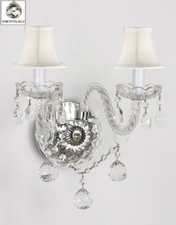 Murano Venetian Style All-Crystal Wall Sconce With Crystal Balls And - With White Shades - G46-Whiteshades/B6/2/386