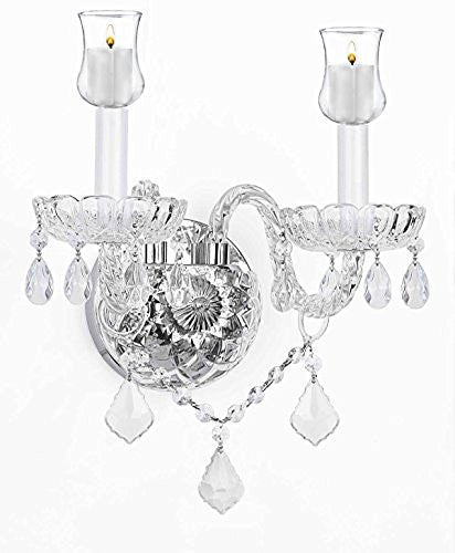 Murano Venetian Style Crystal Wall Sconce Lighting W/ Candle Votive Cups H10" W10" - No Electrical Wiring Needed Can Use With Candles Or Battery Operated Led Lights (Not Included) - G46-B31/B12/2/386