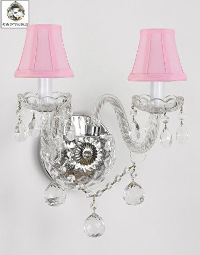 Murano Venetian Style All-Crystal Wall Sconce With Crystal Balls And - With Pink Shades - G46-Pinkshades/B6/2/386
