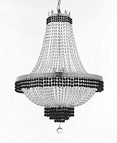 Set of 2-1 French Empire Crystal Chandelier Lighting Trimmed w/Jet Black Crystal! H36" X W30" and 1 Flush French Empire Crystal Chandelier Lighting Trimmed w/Jet Black Crystal! H18" X W24" - B79/CS/870/14 + B79/CS/FLUSH/870/9 A500-