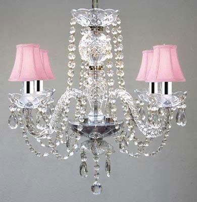 Swarovski Crystal Trimmed Chandelier! All Crystal Chandelier and Pink Shades w/Chrome Sleeves! H17" W17" - J10-B43/PINKSHADES/26098/4SW