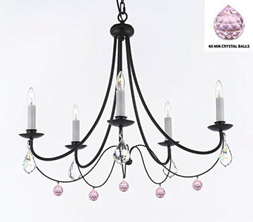 Empress Crystal (Tm) Wrought Iron Chandelier Chandeliers Lighting H.22.5" X W.26" Swag Plug In-Chandelier W/ 14' Feet Of Hanging Chain And Wire - J10-B16/B76/26031/5