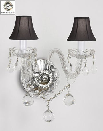 Murano Venetian Style All-Crystal Wall Sconce With Crystal Balls With Black Shades - G46-Blackshades/B6/2/386