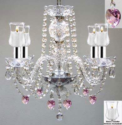 Crystal Chandelier Lighting W/Candle Votives w/Chrome Sleeves! H17" W17" - For Indoor/Outdoor Use! Great for Outdoor Events, Hang from Trees/Gazebo / Pergola/Porch / Patio/Tent ! - J10-B43/B31/B21/26098/4
