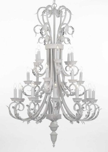 Large Foyer / Entryway White Wrought Iron Chandelier 50" Inches Tall H50" X W30" - J10-WHITE/26015/24