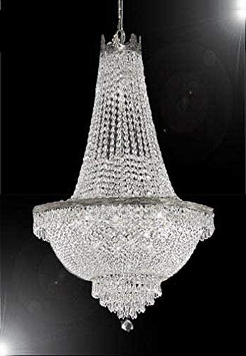 Set of 4 - French Empire Crystal Silver Chandelier Lighting - Great for The Dining Room, Foyer, Entry Way, Living Room - H50" X W24" - 4EA A500-C7/CS/870/9