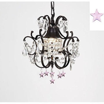 Wrought Iron Empress Crystal(Tm) Chandelier Lighting With Pink Stars H14" W11" - J10-B38/26030/1