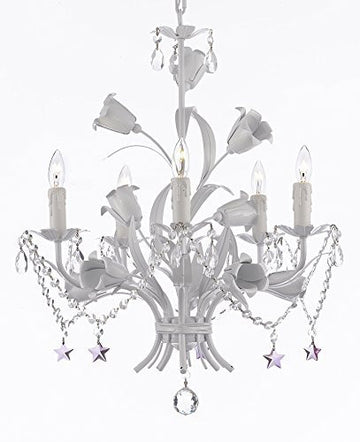 White Wrought Iron Floral Chandelier Empress Crystal (Tm) Flower Chandeliers Lighting H23" X W19" - J10-B51/B52/White/325/5